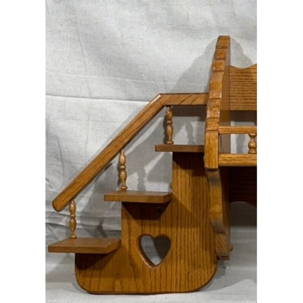 George Hacker Handcrafted Oak Wood Wall Shelf Heart Cutout Spindle 34x17x7.5